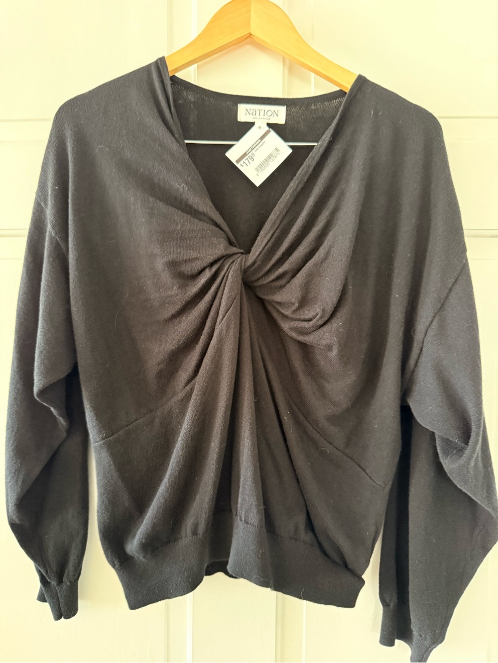 Nation LTD Black Twisted V-Neck Knit Sweater